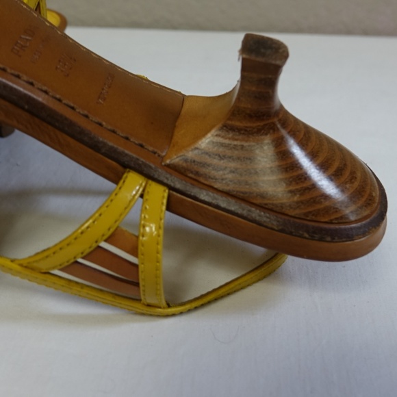 Prada Sling Kitten Heel Patent Golden Yellow Shoe - Picture 6 of 7